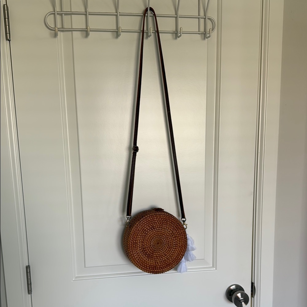 Brown Circular Crossbody Bag with Adjustable Strap